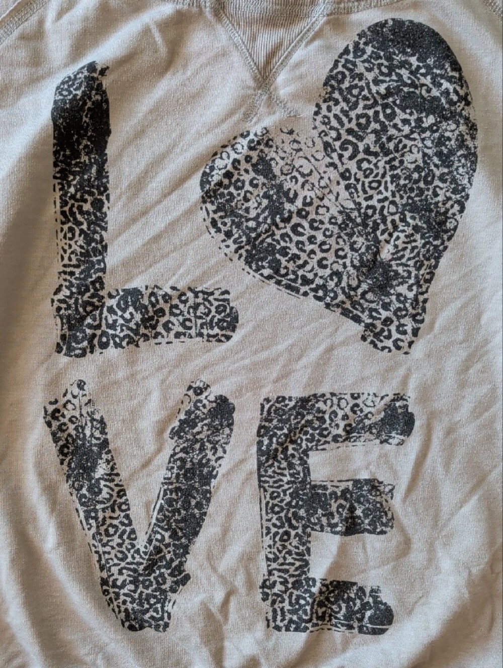 Wet Seal Beige Sweatshirt with Leopard 'LOVE' Graphic - Picture 4 of 5